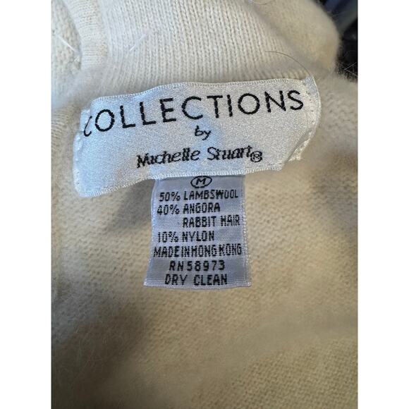 Vintage 80s Angora Pearl Lace Sweater Dress/Mini Tunic/Puff Sleeve Ivory Medium - Picture 7 of 7